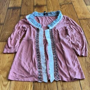 Pink boutique sweater with ruffles and beading